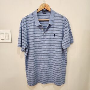 Polo Ralph Lauren Blue Striped Custom Slim Fit Short Sleeve Polo Shirt Mens XL